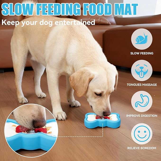 Lick Mat for Dogs, Animire Anti-Spilled Bow Tie Lick Bowls for Anxiety Relief, Silicone Slow Feeder Licking Pad with Suction Cups, Freezeable Dog Enrichment Toy for Boredom (Light Blue,L)