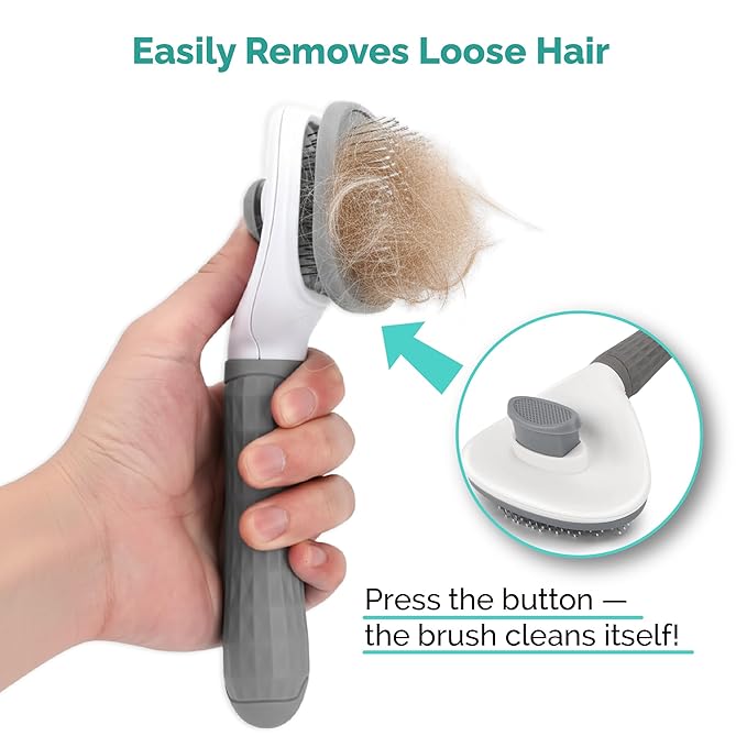 PETS-LAMB Self-Cleaning Dog and Cat Grooming Brush, Suitable for Long or Short Hair, Loose Hair Removal Brush, Easy to Remove, Pet Massage Tool. (GREY)