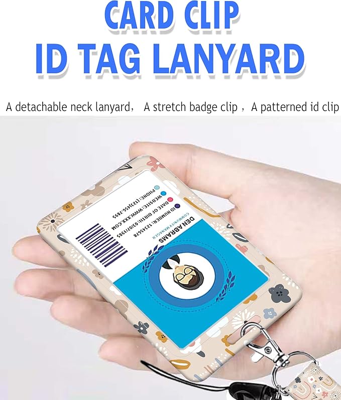 BLOCIT ID Badge Holder with Lanyard - Fashionable ID Card Holders with Retractable Lanyards - Soft Fiber Metal Clip Sturdy Buckle for Key Wallet - Work Nurse Teacher (Cute Flowers Rainbows)