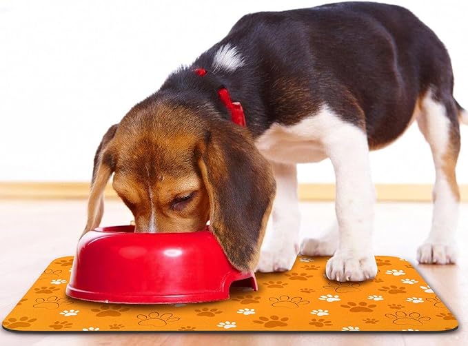 Dog Food Mat, Absorbent Water Bowl Mats Cat Pet Feeding Placemats Orange 17 * 30 inch