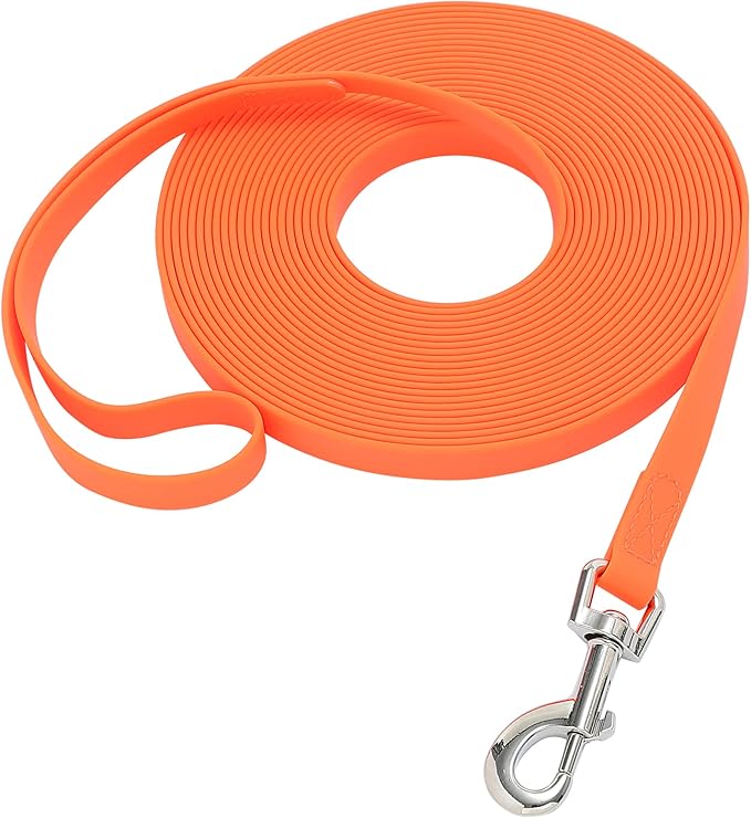Waterproof Long Leash Durable Dog Recall Training Lead Great for Outdoor Hiking, Training, Yard, Beach and Swimming (Orange, 50ft)