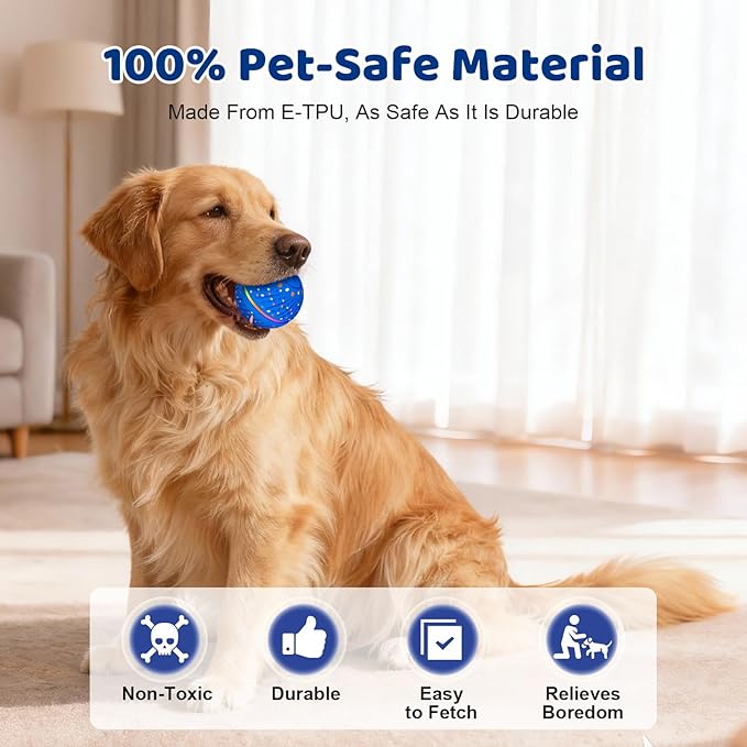 Sankell Interactive Dog Ball Toy - Smart Moving Bouncing Dog Ball with RGB Lights, E-TPU Material, 3 Play Modes Automatic Rolling Balls Toy for Small Medium Dogs Keep Them Busy(Blue)