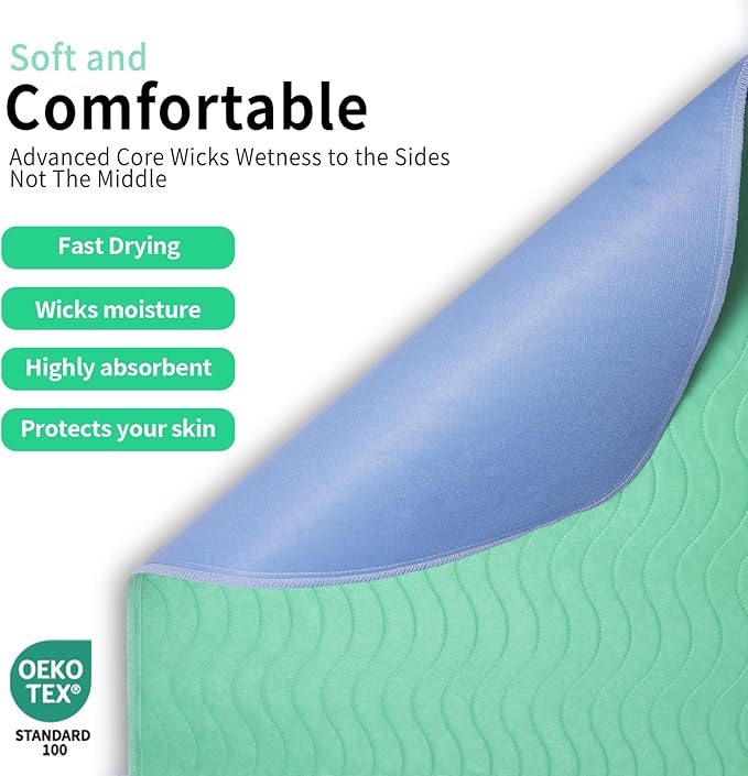 Accompagner Waterproof Reusable for Adults and Pets Washable Pee Pads for Dogs Changing Pad Large Dog Bed Size Adults Incontinence Bed Pads - Non-Slip Leak-Proof (Green, 24"x24"(Pack of 4))