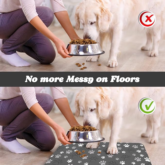 Dog Food Mat, Absorbent Water Bowl Mats Cat Pet Feeding Placemats Dark Gray 17 * 30 inch