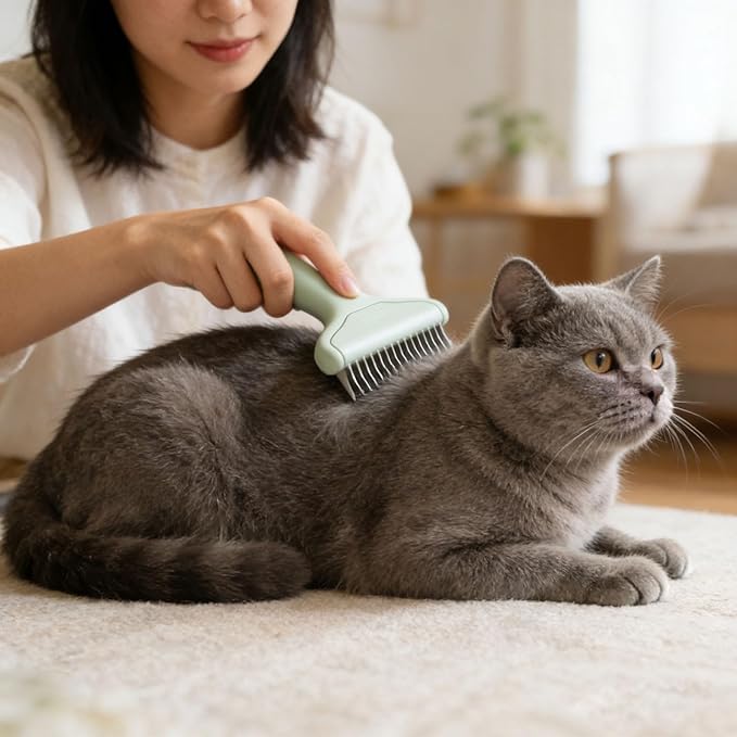 2026 Upgrade Cat Grooming Brush Self Cleaning, Self Cleaning Slicker Brush Small for Dog & Cat, Pet Grooming Deshedding Tool for Detangling & Dematting Long, Easy To Clean Loose Undercoat (Green#E)