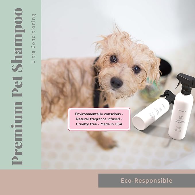 Begley’s No Rinse Waterless Pet Shampoo, Bathless Cleaning, Deodorizing, and Odor Removal for a Shiny, Fresh Smelling Coat - Effective for Dogs, Puppies, and Cats - Fresh Oatmeal Mango Scent