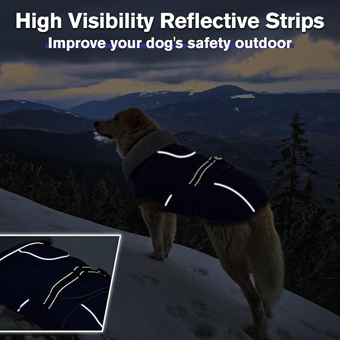 Lelepet Warm Dog Coat Reflective Fleece Vest Waterproof Dog Jacket with Adjustable Buckle Hook & Loop Windproof Cold Weather Coats for Small Medium Large Dogs, Army Green, S