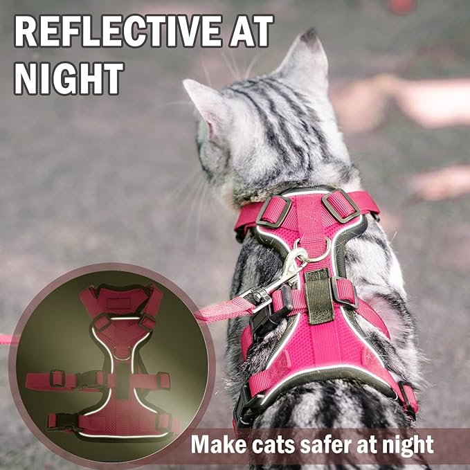 PUPTECK Cat Harness and Leash Set Escape Proof for Walking, Breathable Mash Vest Adjustable Harness for Cats Puppy Small Animals, Reflective at Night, Fuschia Small