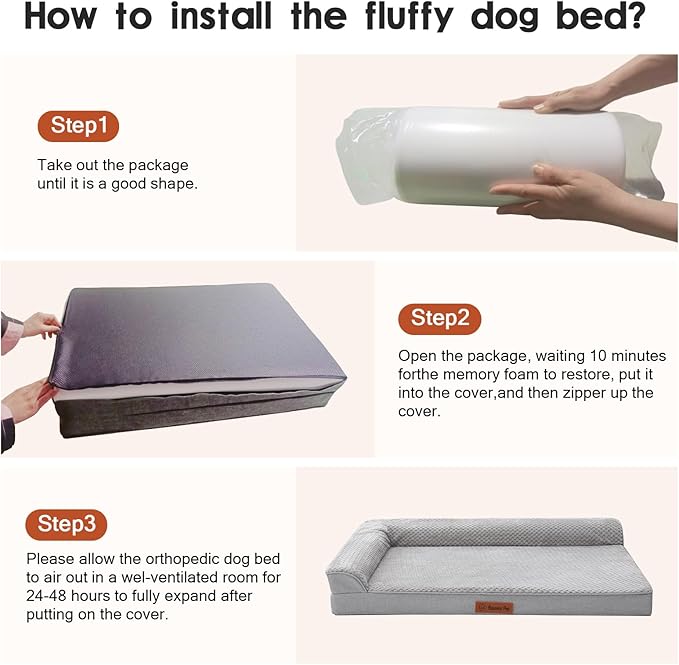 Orthopedic Dog Bed Medium Size Dog, Memory Foam Dogs Bed for Medium Dogs, Washable Removable Cover, Nonskid Bottom, Waterproof, for Indoor, Outdoor, Crate ＆ Car Use, 35x23x6 Inches, Light Grey