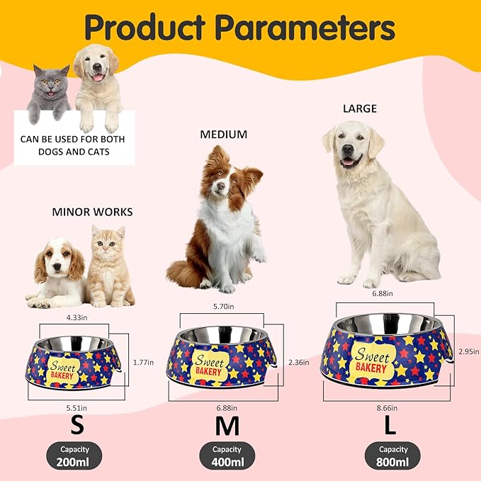 Pet Cats Dog Bowls - Non Slip Skid Proof Cartoon Pattern Heavy Duty Pet Cats Dog Food Water Bowls for Feeding Small Dogs Puppies Cats Kittens - Cartoon Stars-S