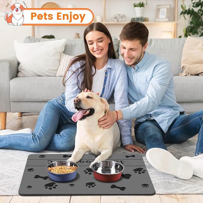 Absorbent Waterproof Pet Feeding Mat - Non-Slip Rubber Backing Quick Dry Food Water Bowl Mat for Dogs Cats (Bones, 24" L x 16" W)