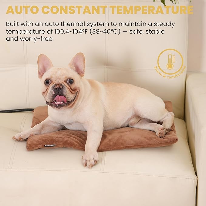 Pet Heating Pad for Cats Dogs Indoor & Sheltered Outdoor Waterproof Heated Cat Bed Heated Dog Bed Chew Resistant Cord Constant Temperature Brown 20 x 16 Inch