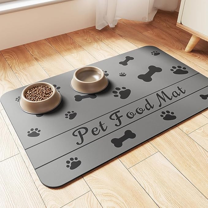 Absorbent Waterproof Pet Feeding Mat - Non-Slip Rubber Backing Quick Dry Food Water Bowl Mat for Dogs Cats (Bones, 24" L x 16" W)