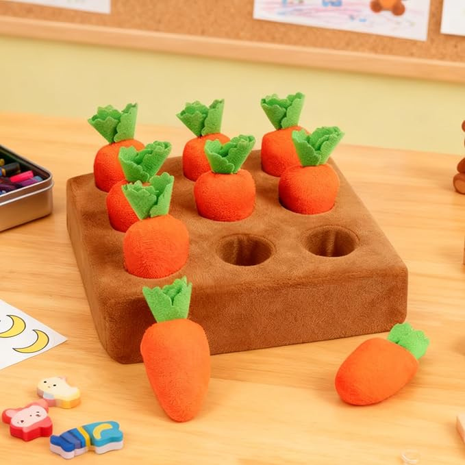 Pet Snuffle Mat, Interactive Feed Puzzle for Boredom, Plump Carrot Sniffing Game with 9 Carrots, Indoor Outdoor Stress Relief, for Small Medium Large Senior Kitten