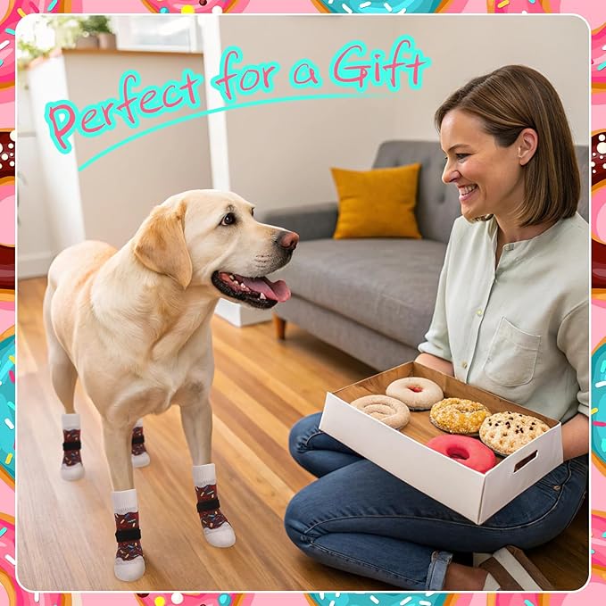 EXPAWLORER 4 Pcs Anti Slip Dog Socks, Dog Shoes for Hot Pavement, Dog Booties for Hardwood Floor, Prevent Licking Paws, Boots & Paw Protectors for Small Medium Large Senior Dogs