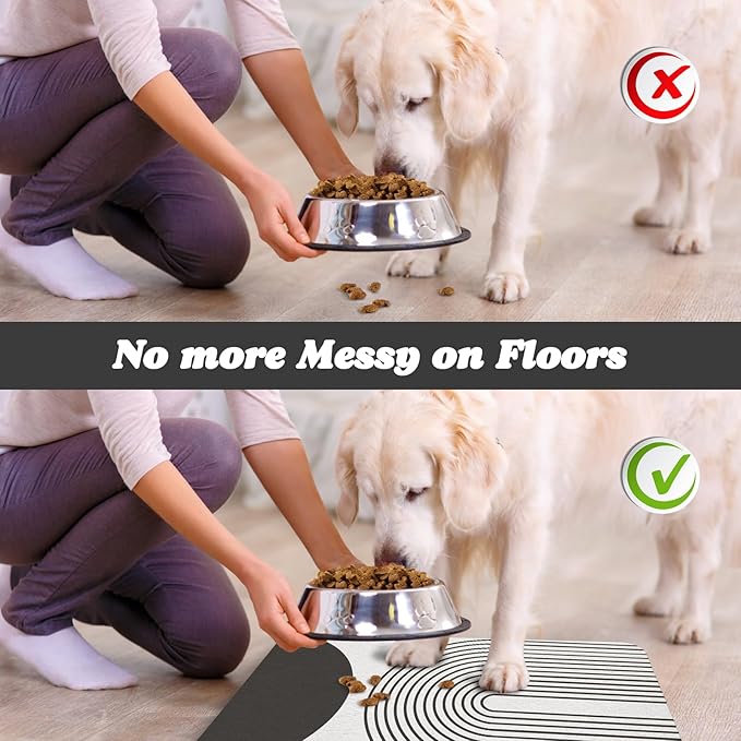 Dog Food Mats for Floors Waterproof, Cat Water Bowl Mats Pet Feeding Absorbent Mat Placemats for Food and Water Black Bohemia 12 * 20 inch