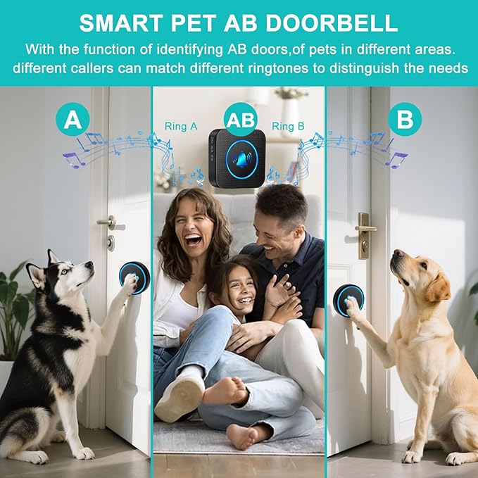 Dog Door Bell for Potty Training, Smart Wireless Doggie Doorbell to Go Outside, 1000 Feet Long Range with IP65 Waterproof Super-Light Touch Button, 60 Melodies & Adjustable Volume (1 Button)