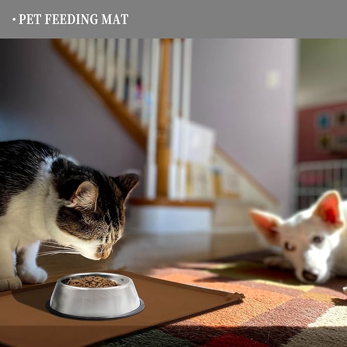 Reopet Waterproof Pet Feeding Mat with High Raised Edges, Heavier and Thicker Placemats for Cat Dog Water Bowl with BPA Free, Dogs Cats Food Mats for Messy Drinkers to Prevent Spill and Protect Floors