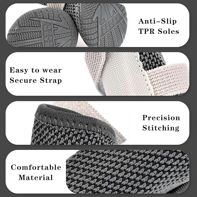 Soft Dog Shoes for Small Dogs, Anti-Slip Dog Boots for Winter Snowy Day, Summer Hot Pavement, Breathable Dog Paw Protectors for Outdoor Walking Running, Size 4, Grey