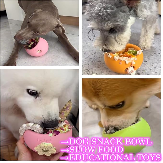 Treat Dispensing Dog Toy & Slow Feed Bowl, Interactive Puzzle Chew Toy for Anxiety Relief - Fillable for Fetch, Catch, Hold and as Frozen Lick Bowl (Vibrant Orange, Medium 498g)