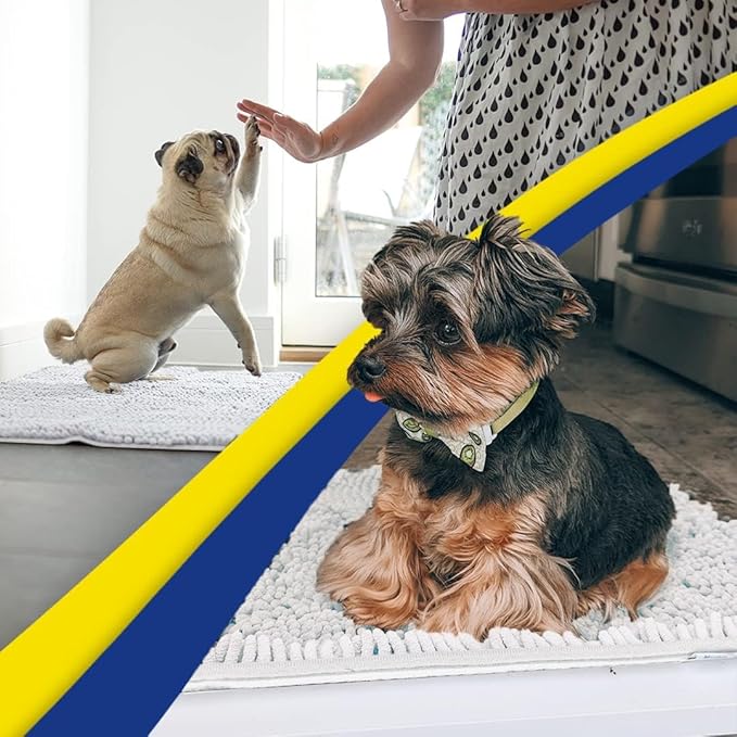 Muddy Mat® Original Dog Door Mat for Muddy Paws, Super Absorbent Microfiber, Non-Slip Washable Pet Rug, Quick Dry Chenille Entryway Carpet, Machine Washable Indoor Outdoor mat, White 48"x72"