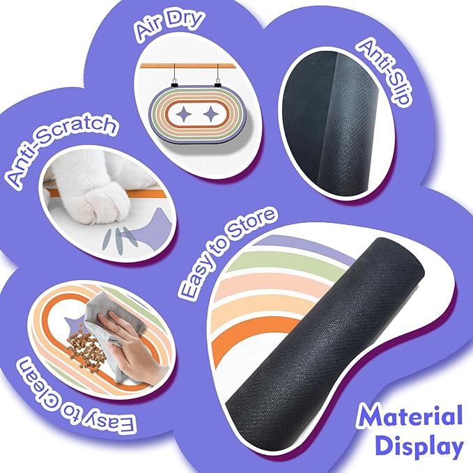 Dog Feeding Mat 24''x16'', Absorbent Pet Food Mat, No Stains Quick Dry Pet Water Mat Protect Floor, Cat Dog Water Bowl Mat for Messy Drinkers, Non-Slip Rubber Base Pet Placemats for Food and Water