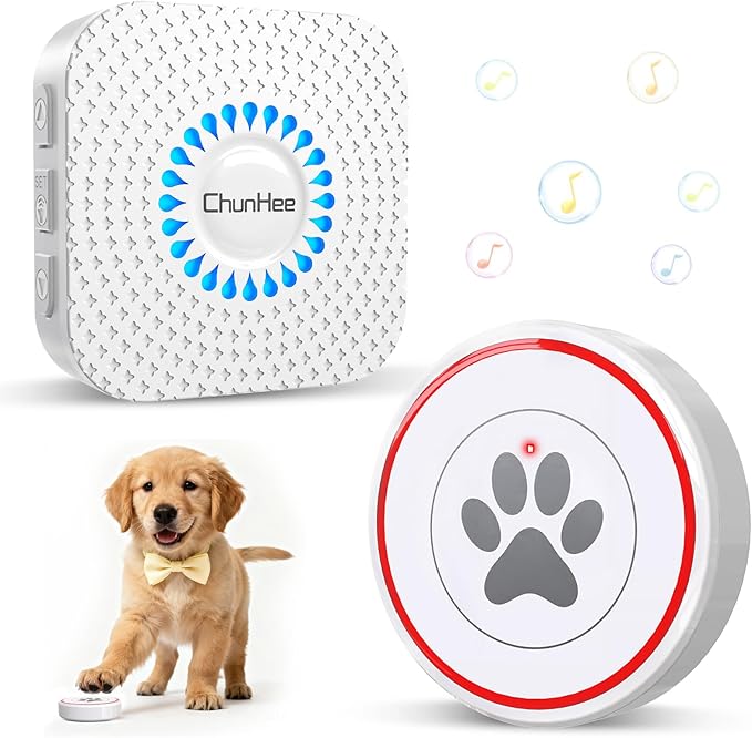 ChunHee Dog Door Bell for Potty Training – Wireless Doggie Doorbell to Go Outside, 1.6in Touch Surface, Easy for Puppy & Adult Dogs, IP55 Waterproof, 500FT Range, 55 Ringtones, Adjustable Volume
