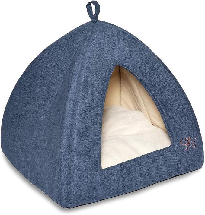 Best Pet Supplies Dog House Bed Crate Mat Tent Indoor Round Soft Plush for Small, Medium, and Large Breeds - Navy, 19 x 19 x H:19"