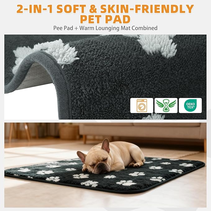KOOLTAIL Washable Pee Pads for Dogs, 4 Pack Super Absorbent & Ultra Soft Warm Plush Puppy Potty Training Pads, Quick Dry & Leakproof Reusable Pet Mats Whelping Pad for Floor,Crate,Couch,18x24in