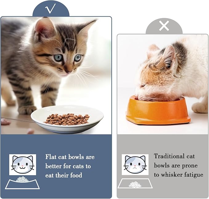 Fhiny 2PCS Cat Food Bowl,6" Ceramic Cat Dishes with Silicone Bottom Shallow Whisker Fatigue Kitten Plates Set for Indoor Cats Non-Slip Wide Kitten Pet Whisker Friendly Bowl for Wet Food Water (Claw)