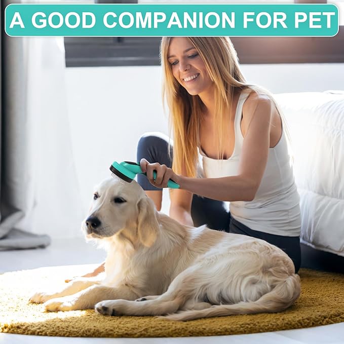 Self Cleaning Slicker Brush for Dogs and Cats - Skin Friendly Shedding & Grooming Tool for Long and Short Haired Pets,Easy Clean Retractable Bristles,Green