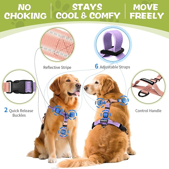 Dog Harness,Adjustable No Pull Dog Harness,Y-Shaped Design,Buckle-Neck Balance Harness with Reflective, Ideal for Dog Training Hiking, Easy Walk Harness,Durable High-Tensile Nylon Pink-L