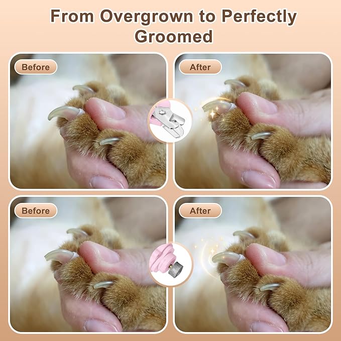 2-in-1 Dog Nail Clippers and Cat Nail Clippers with Light, Quick Sensor and Safety Guard, USB Rechargeable Pet Nail Trimmer with 2 LED Lights for Large Medium Small Dogs and Cats (Pink)