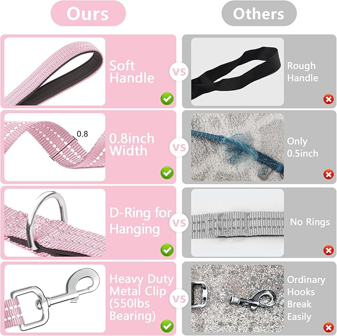 Long Dog Leash XiaZ Training Leashes 10/15/20/30/50/100ft Long Lead for Dogs 100ft Training Leash for Outside Pink 100 Foot Nylon Padded Handle Reflective Hiking Yard
