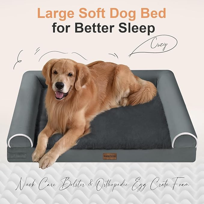 Large Dog Bed Orthopedic Washable: Extra Large Sized Beds for Jumbo Dogs Egg Crate Foam Sofa Couch Waterproof Removable Cover - Dark Grey