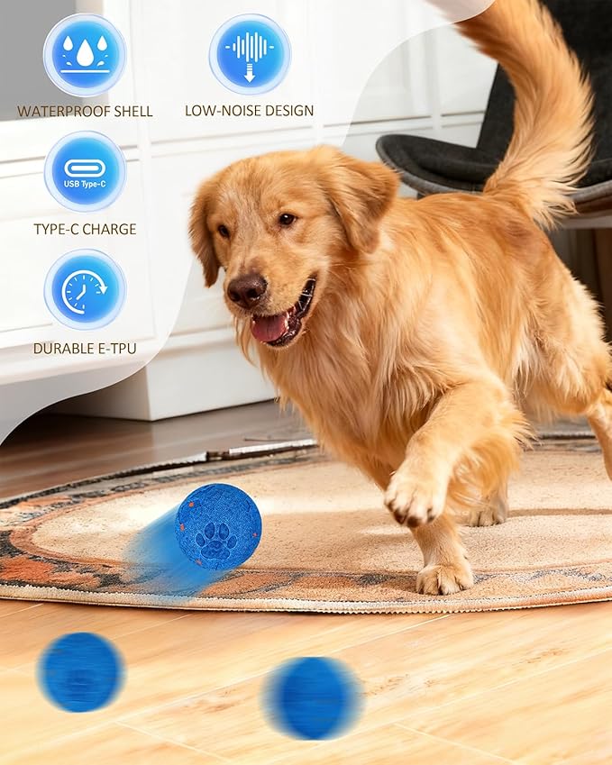 Bryxkla Interactive Dog Ball & Interactive Dog Toys for Medium/Large Dogs: Self-Moving, Auto-Vibrating & Bouncing Smart Ball - Chew-Resistant E-TPU, IPX7 Waterproof & Low-Noise