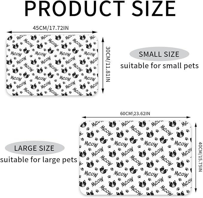 Dog Food Mat for Floors Absorbent,Quick Dry Cat Pet Feeding Placemats with Non Slip Rubber for Dog Food and Water Bowl, Pet Supplies for Dogs, Cats(30x45cm,Cute Cat Paw Prints)