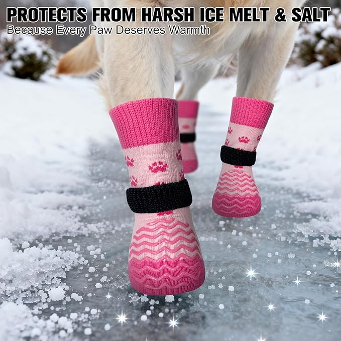 EXPAWLORER 6Pcs Anti Slip Dog Socks to Prevent Licking Paws, Dog Shoes for Winter, Double Sides Dog Boots & Paw Protectors Booties for Hardwood Floors with Grippers Small Medium Large Senior Dogs, M