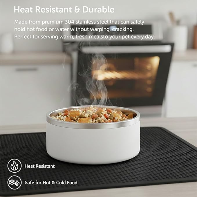 Dog Bowls, Stainless Steel Dog Food and Water Bowl for Small to Large Breed, Anti-Slip, Dishwasher Safer, Rust-Resistant, Easy to Clean, Weighted Durable Metal Bowl (White, 64 oz)
