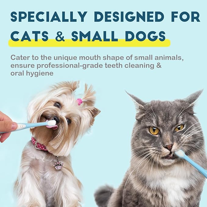 Small Dog Toothbrush, Cat & Puppy Tooth Brushing Kit, Ultra Soft & Mini Head Teeth Brush for Kitten & Tiny Pet, Doggy Toothbrushes Deep Dental Cleaning, 2 PCS - Pink