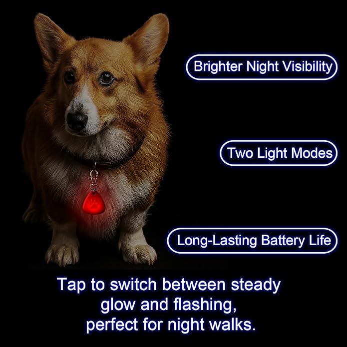 QUELIEN LED Dog Safety Pendant – Night Visibility, Durable, Long Battery Life, Easy Clip-on for All Dogs, Blue