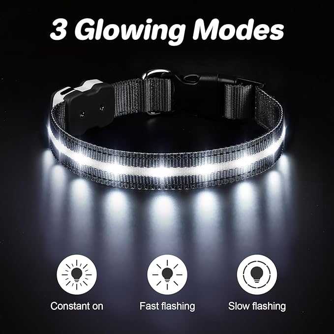 PcEoTllar Light Up Dog Collars, Led Dog Collar, Rechargeable, Night Walking, Waterproof, Glow in The Dark Dog Collars Light for Large Small Medium Dogs, Black s