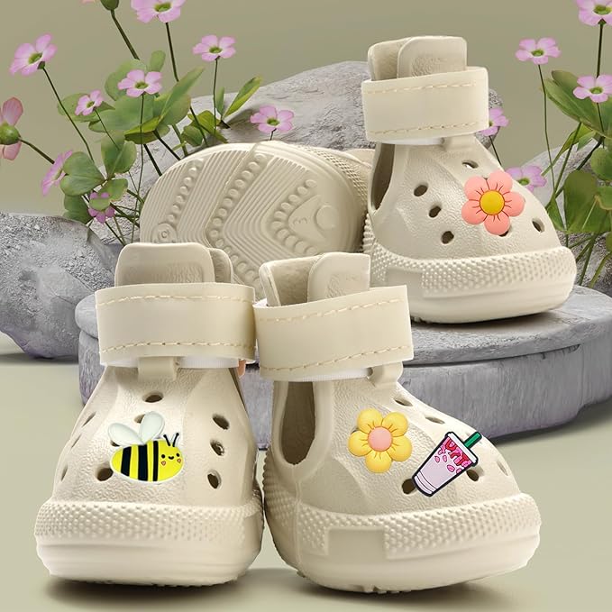 Dog Shoes for Hot Pavement,Non-Slip Waterproof Breathable Easy to Clean Put On and Take Off Dog Boots,Paw Protector for Hot Summer Roads Winter Snow (Beige, Size 7:(2.95"x2.36") (L*W))