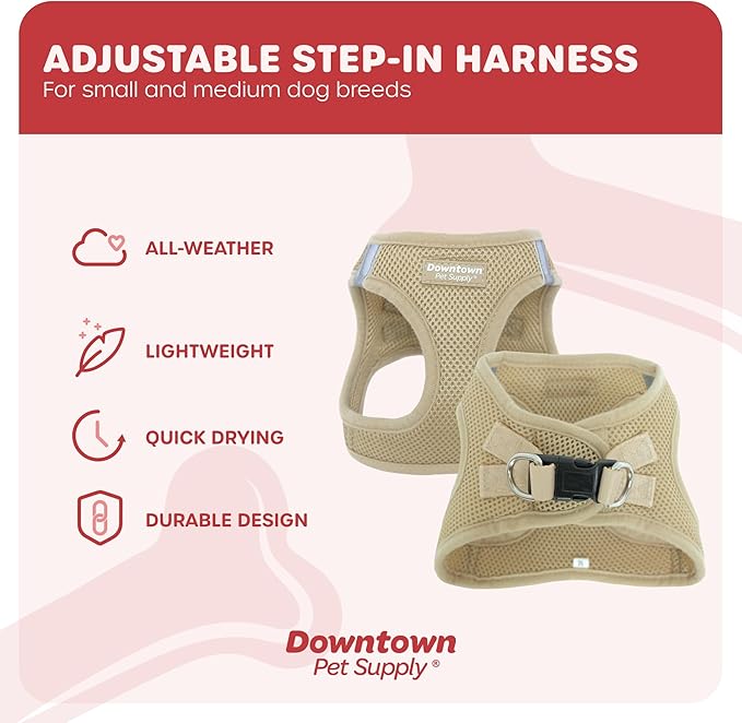 Downtown Pet Supply Step in Dog Harness No Pull, XX-Large, Khaki - Adjustable Harness with Padded Mesh Fabric and Reflective Trim - Buckle Strap Harness for Dogs