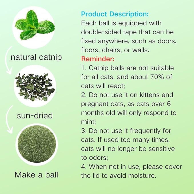 4 Pcs Catnip Balls,Catnip Toys for Cats, Rotatable Catnip Ball On The Wall,4 Styles of Tooth Cleaning Ball,Green Color Set,Cat nip Balls for Indoor Cats