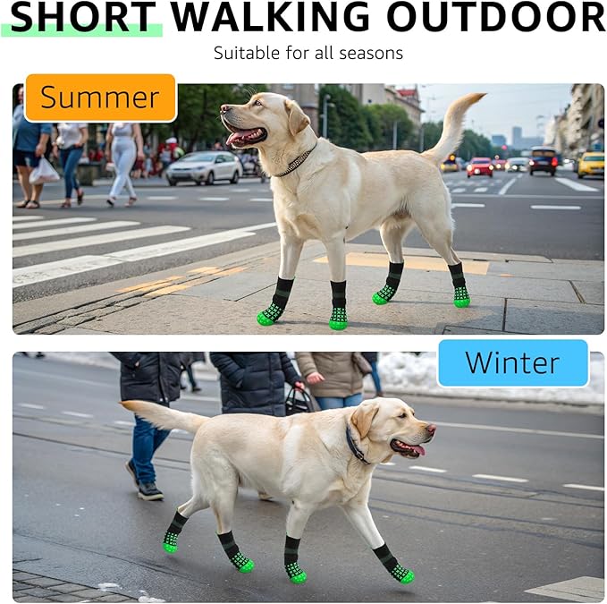 SCENEREAL Anti Slip Dog Socks to Prevent Licking Paws, Dog Booties & Paw Protectors for Hot Pavement Hardwood Floors, Traction Control for Small Medium Large Senior Dogs, Green M
