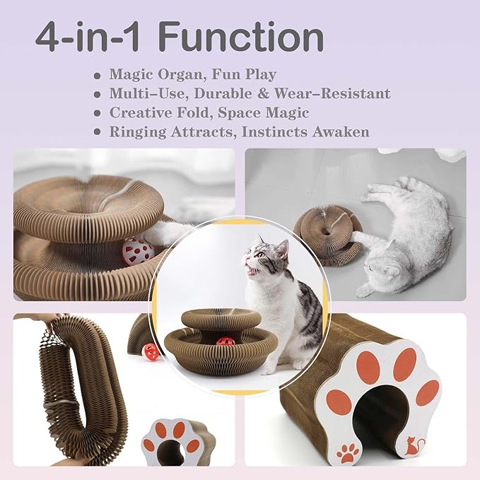 Kitty Cat Toy Scratching Board,Magic Organ Cat Toy, Made of Recyclable Corrugated Cardboard,cat Scratch Board Equipped with Balls and Bells,Scratch-Resistant and Abrasion-Resistant,Foldable for Indoor