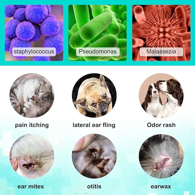 FANSHI 2 PCS Ear Treatment for Dogs & Cats, Cat Ear Care Cleaning with Aloe - Gentle Ear Cleaner Drop Soothing & Clean, Helps Remove Debris & Soothe Itchy Ears, 0.75 fl oz