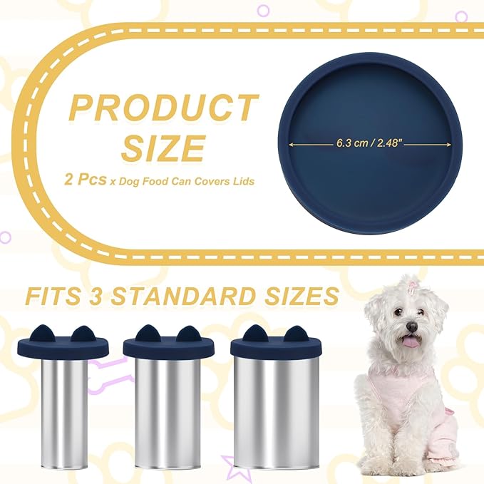 PETAXCELL Cat Food Can Covers Lids, Dog Food Can Lids with Cute Pet Ears Shaped Silicone Toppers 2.5 Inch, (Navy Blue, 2Pcs), Intended for Dog/Cat/Pet Food Cans