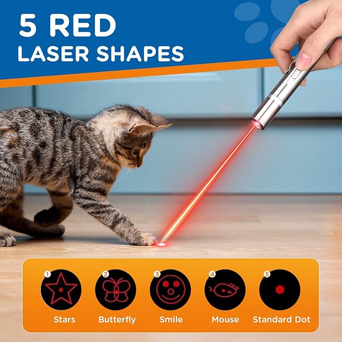 Koackl Cat Toy Pointer for Indoor, USB Rechargeable Toy, 3 Light Colors Cat Interactive Toys for Dogs, Cats, Pet Chase Toy for Fun Playing Training Exercise Indoors